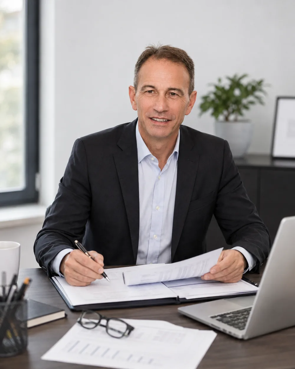 Yasar Özkul bei der Prüfung von Finanzierungsunterlagen